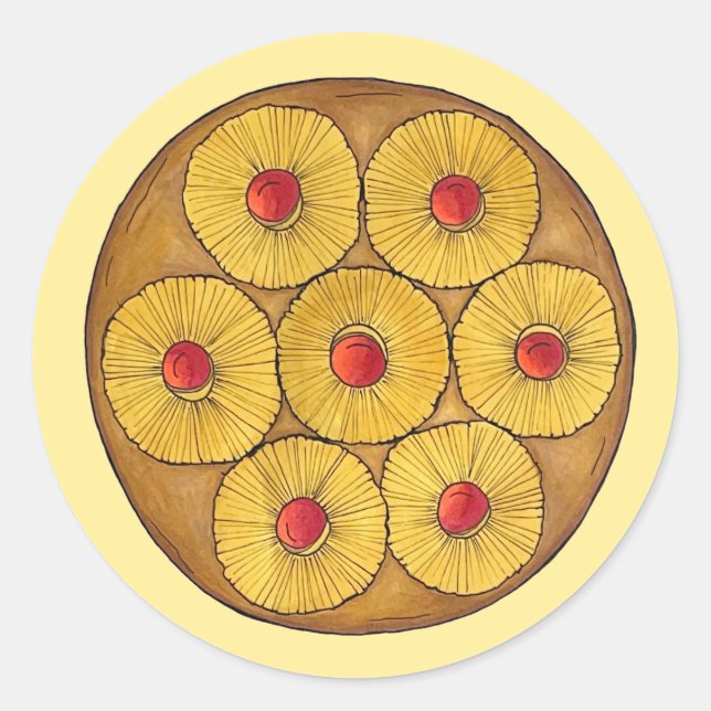 Pineapple Upside Down Cake Cherries Baking Dessert Classic Round Sticker (Front)