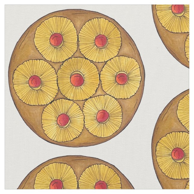 Pineapple Upside Down Cake Cherries Baking Dessert Fabric (Close Up)