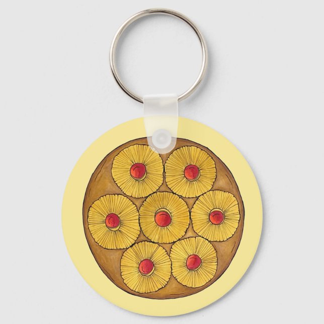 Pineapple Upside Down Cake Cherries Baking Dessert Keychain (Front)