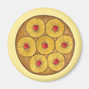 Pineapple Upside Down Cake Cherries Baking Dessert Magnet