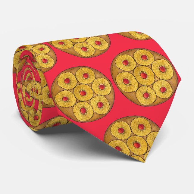 Pineapple Upside Down Cake Cherries Baking Dessert Neck Tie (Rolled)