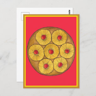 Pineapple Upside Down Cake Cherries Baking Dessert Postcard