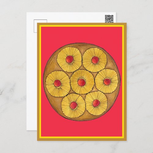 Pineapple Upside Down Cake Cherries Baking Dessert Postcard