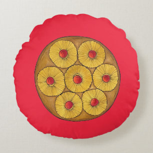 Pineapple Upside Down Cake Cherries Baking Dessert Round Pillow