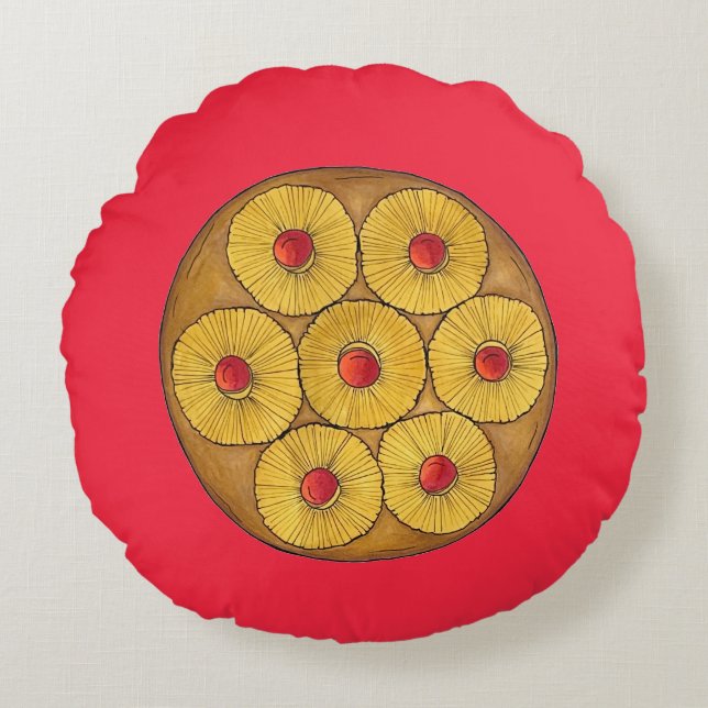 Pineapple Upside Down Cake Cherries Baking Dessert Round Pillow (Front)