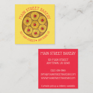 Pineapple Upside Down Cake Cherries Baking Dessert Square Business Card