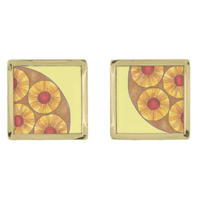 Pineapple Upside Down Cake Cherry Foodie Cufflinks (Front)