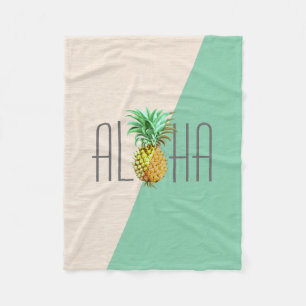 PineApple Vintage Illustration Aloha Text Fleece Blanket