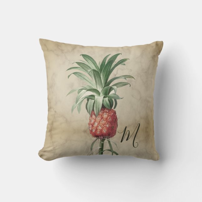 Pineapple Vintage Tropical Elegant Monogram Throw Pillow (Front)