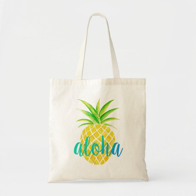 Pineapple Watercolor Aloha Tropical Turquoise Bag (Front)