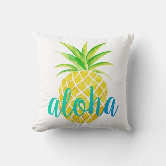 Pineapple Watercolor Aloha Tropical Turquoise Throw Pillow (Front)