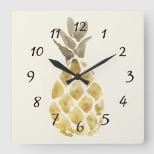 Pineapple Watercolor Country Rustic Stencil Square Wall Clock