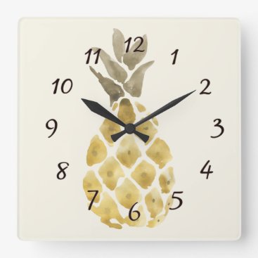 Pineapple Watercolor Country Rustic Stencil Square Wall Clock