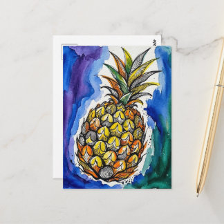 Pineapple Watercolor Doodle Postcard