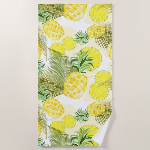 Pineapple Watercolor Fresh Summer Pattern Beach Towel