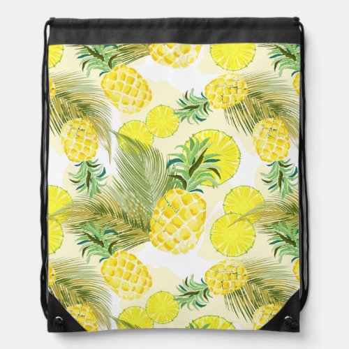 Pineapple Watercolor Fresh Summer Pattern Drawstring Bag