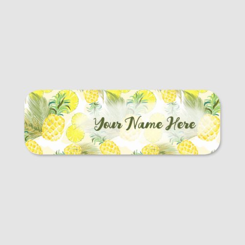 Pineapple Watercolor Fresh Summer Pattern Name Tag