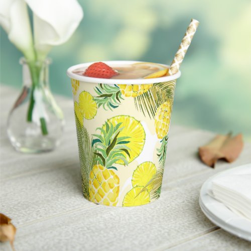 Pineapple Watercolor Fresh Summer Pattern Paper Cups