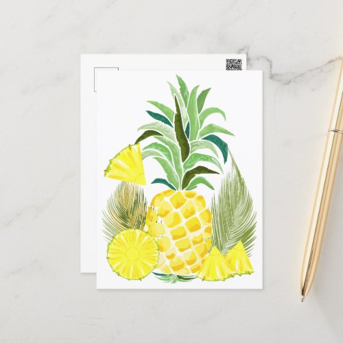 Pineapple Watercolor Fresh Summer Pattern Postcard