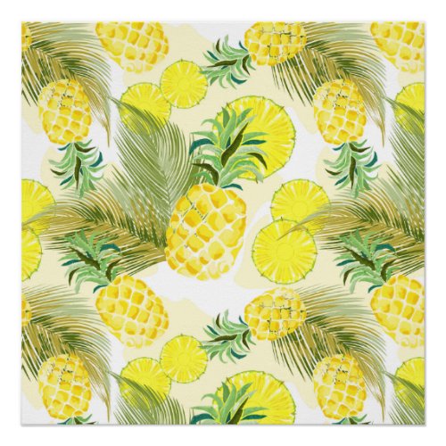 Pineapple Watercolor Fresh Summer Pattern Poster