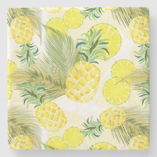 Pineapple Watercolor Fresh Summer Pattern Stone Coaster