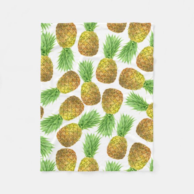 Pineapple watercolor pattern fleece blanket (Front)