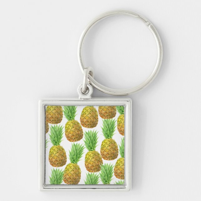 Pineapple watercolor pattern keychain (Front)
