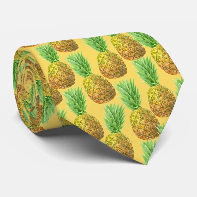 Pineapple watercolor pattern neck tie (Rolled)