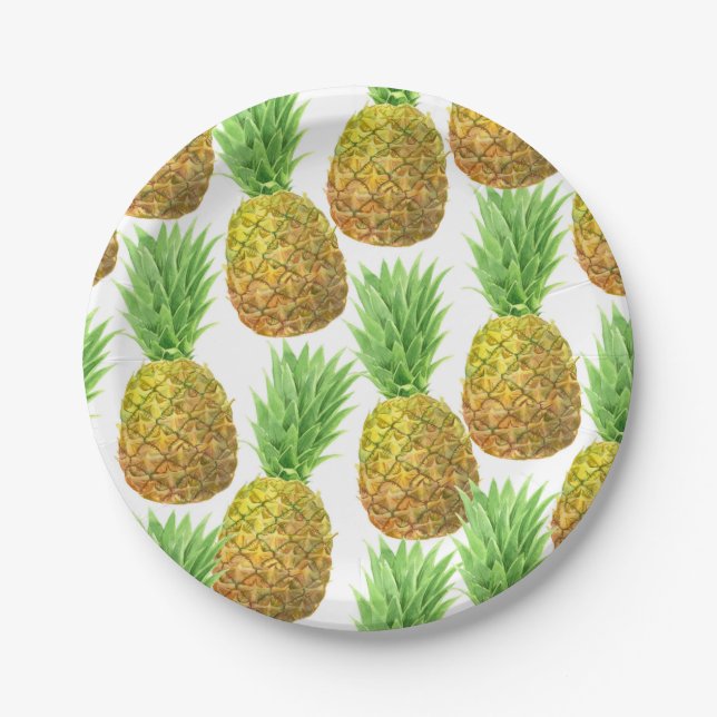 Pineapple watercolor pattern paper plates (Front)
