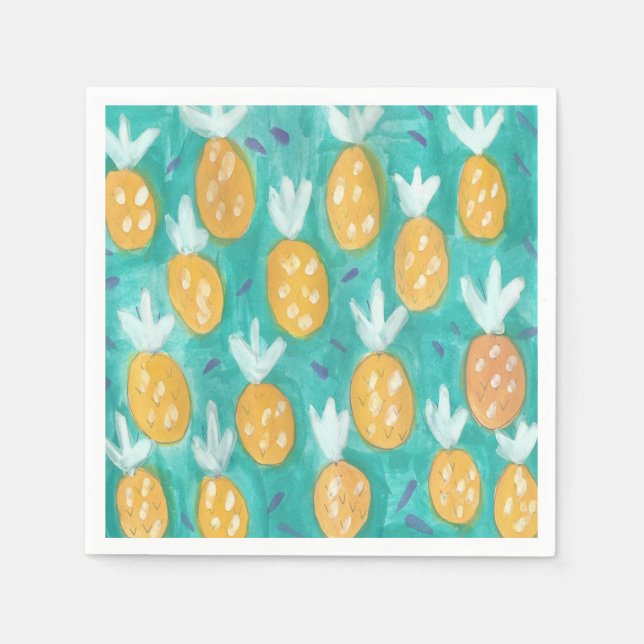 Pineapple Watercolor Print Paper Napkins (Front)