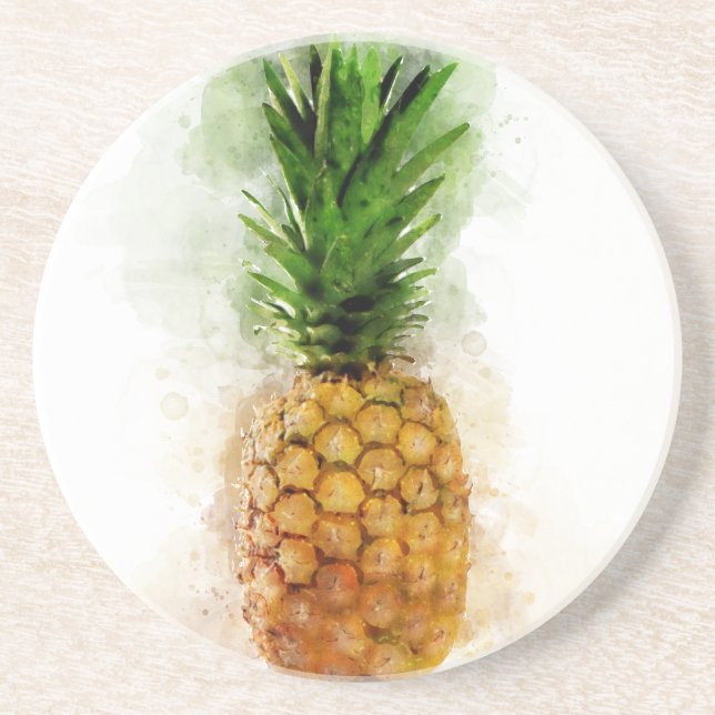 Pineapple Watercolor Sandstone Coaster (Front)