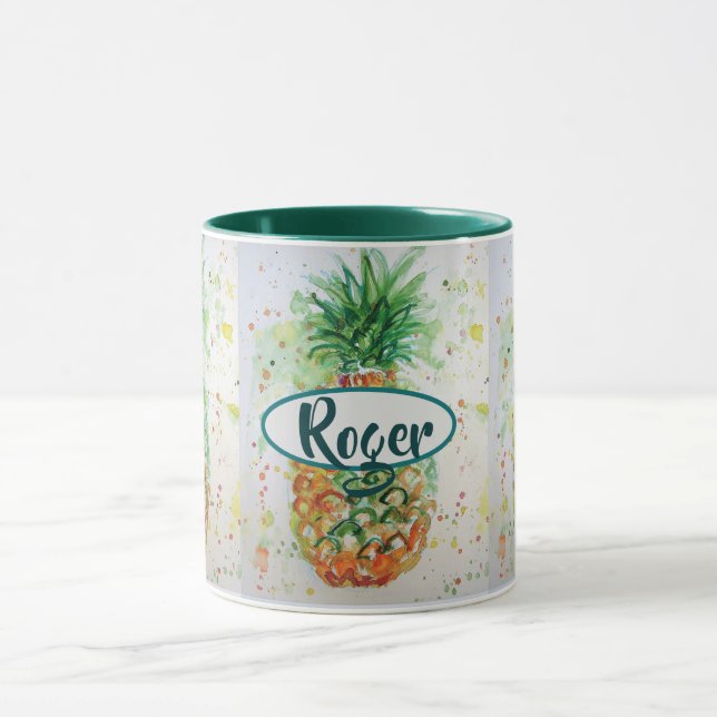 Pineapple Watercolor Tropical Fruit Lime Green Mug (Center)