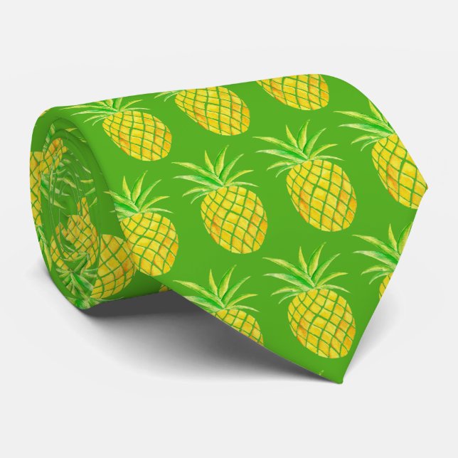 Pineapple Watercolor Tropical Neck Tie (Rolled)