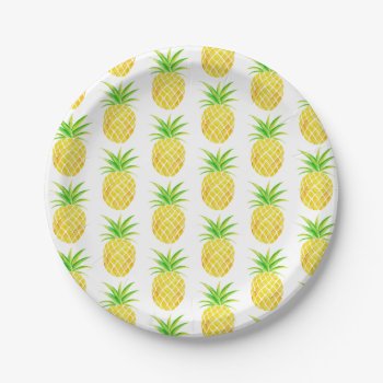 Pineapple Watercolor Tropical Paper Plates by NotableNovelties at Zazzle