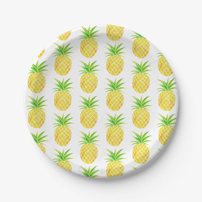 Pineapple Watercolor Tropical Paper Plates (Front)