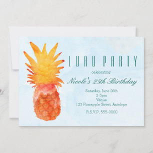 Pineapple Watercolor Tropical Party Invitations