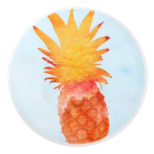 Pineapple Watercolor Tropical Summer Party Elegant Ceramic Knob