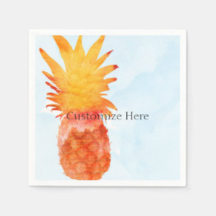 Pineapple Watercolor Tropical Summer Party Paper Napkins