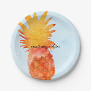 Pineapple Watercolor Tropical Summer Party Paper Plates