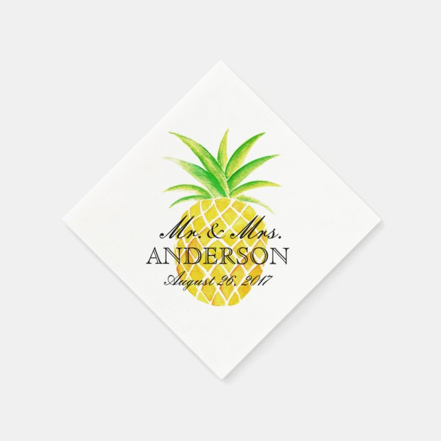 Pineapple Watercolor Tropical Wedding Napkins (Corner)