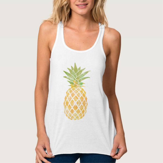 Pineapple Watercolor Yellow Green Stencil Tank Top (Front)