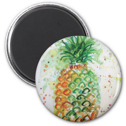 Pineapple Watercolour Art Lime Green Magnet