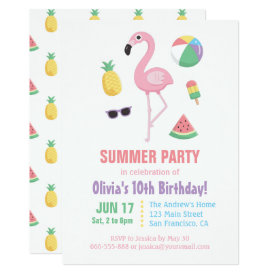 Pineapple Watermelon Flamingo Kids Birthday Party Card