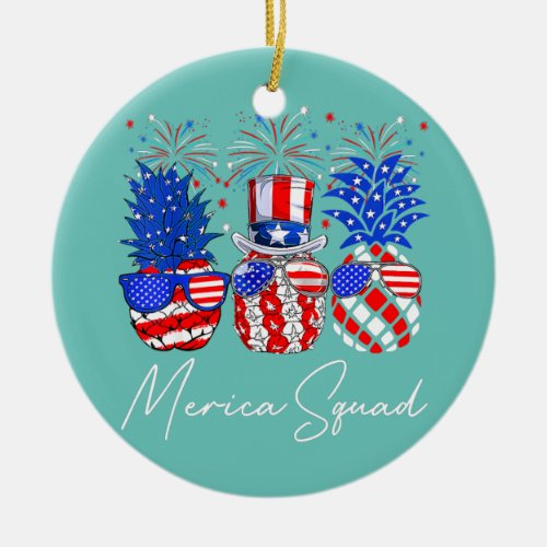 Pineapple Wear Sunglass 4th Of July American Flag Ceramic Ornament