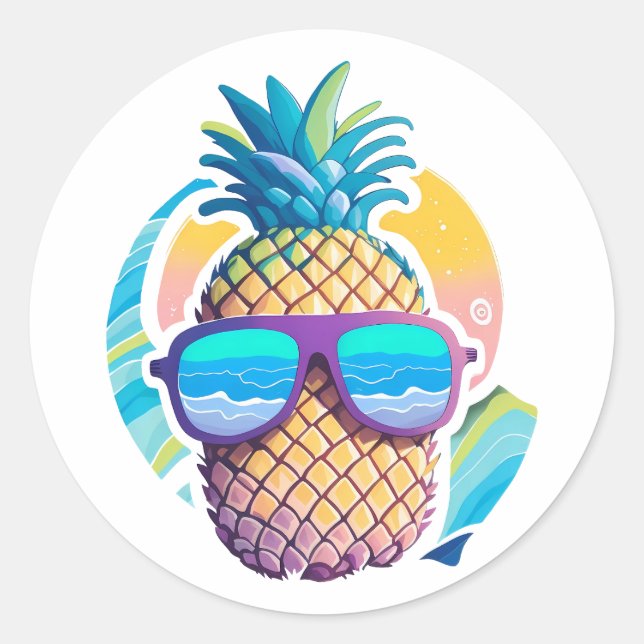 Pineapple Wearing Sunglasses Classic Round Sticker (Front)