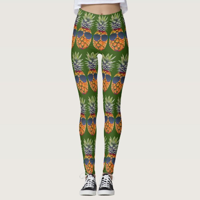 Pineapple Wearing Sunglasses Pattern Foodies Leggings (Front)