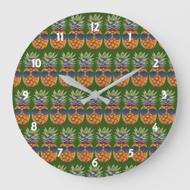 Pineapple Wearing Sunglasses Pattern Foodies, ZSSG Large Clock (Front)