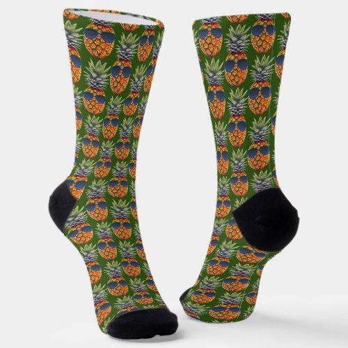 Pineapple Wearing Sunglasses Pattern Fruit Unisex Socks