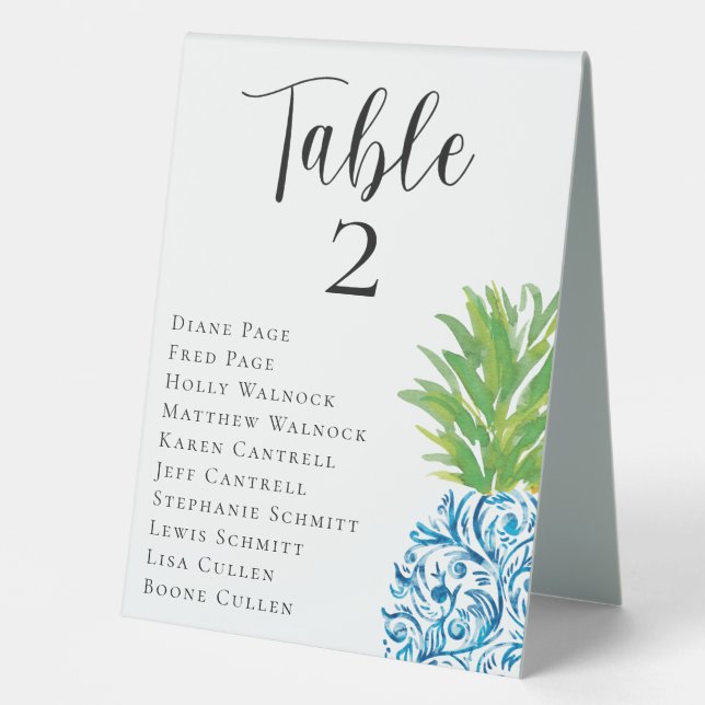 Pineapple Wedding Seating Chart Table Number Tent (Front)