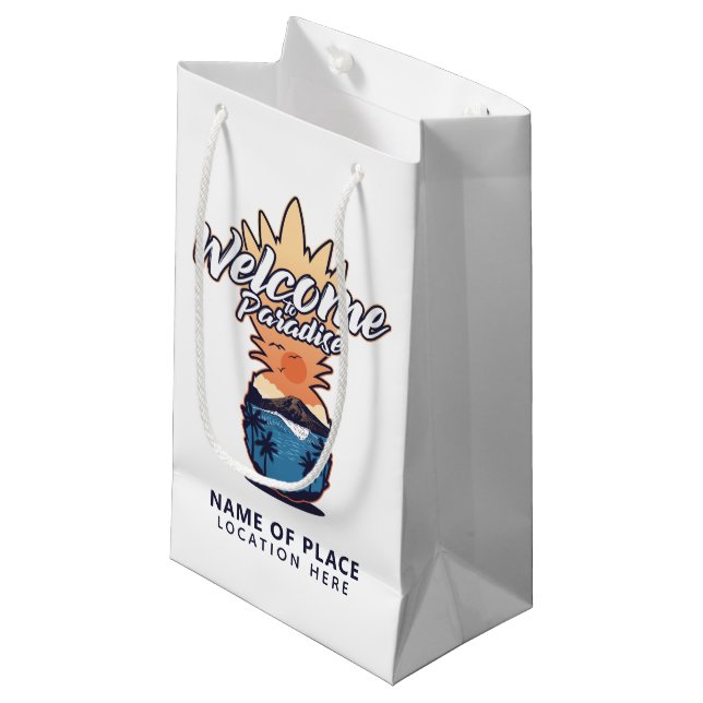 Pineapple Welcome custom text & color gift bag (Front Angled)